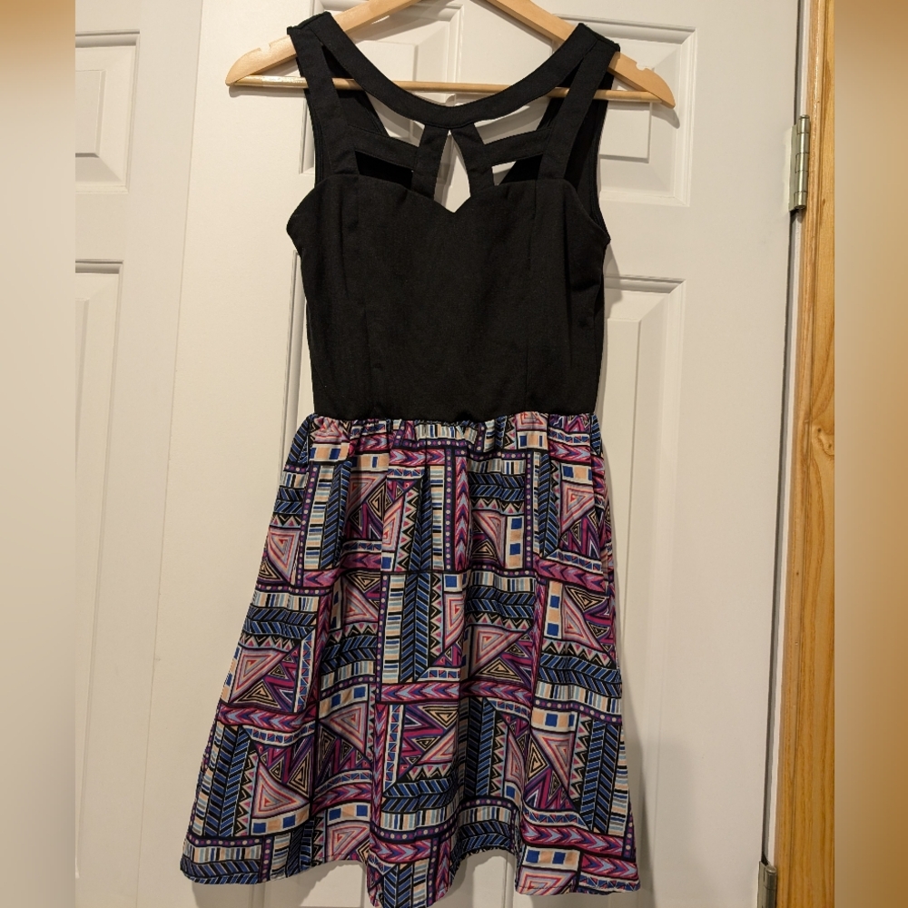Charlotte Russe - Black with Geometrical Patten in purple blue pink - Small (S)